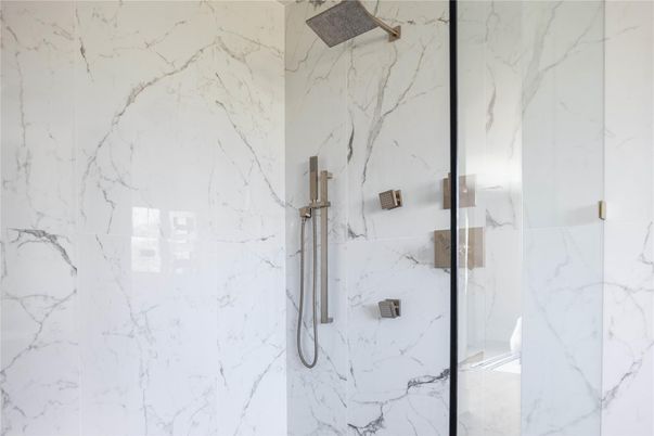 Bathroom, Glass Shower, Interior, Marble Walls