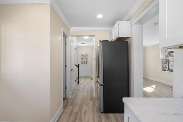 Interior, Kitchen, Recessed Lighting, Wood Texture Flooring