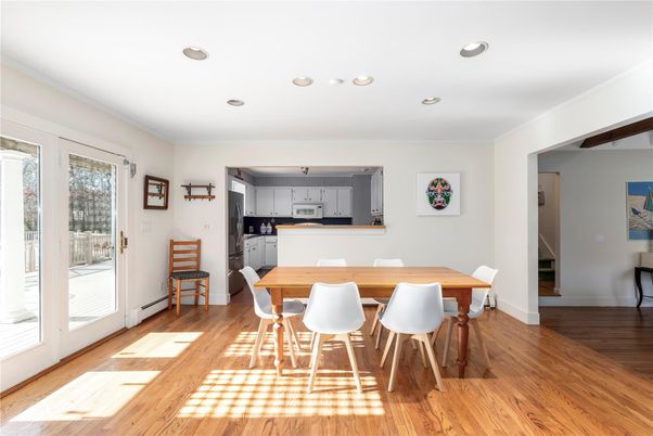 Dining room, Interior, Kitchen, Recessed Lighting, Wood Texture Flooring