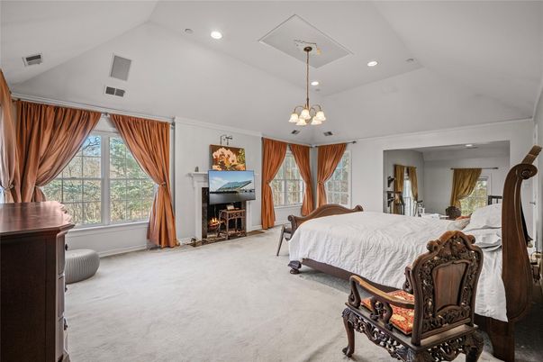 Bedroom, Fireplace, Interior, Pendant Lights, Recessed Lighting