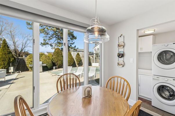 Dining room, Interior, Pendant Lights, Washer, Wood Texture Flooring