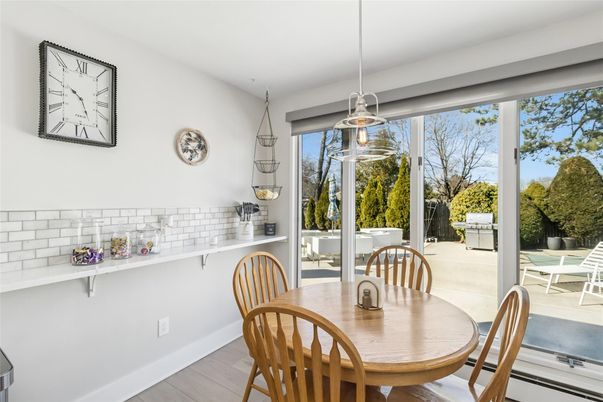 Dining room, Interior, Pendant Lights, Wood Texture Flooring