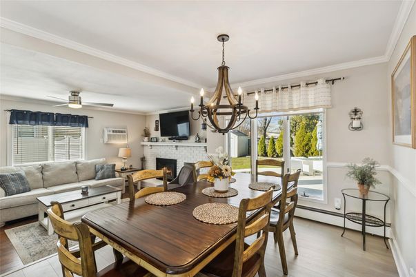 Chandelier, Dining room, Fireplace, Interior, Living room, Wood Texture Flooring