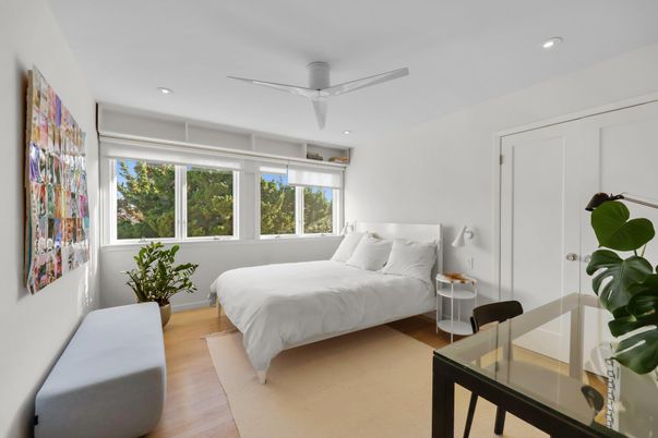 Bedroom, Interior, Recessed Lighting, Wood Texture Flooring