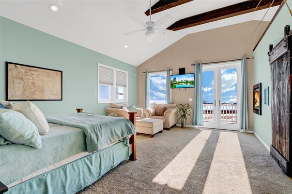 Bedroom, Interior, Recessed Lighting, Wooden Beams