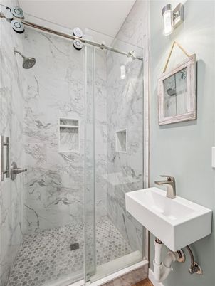 Bathroom, Glass Shower, Interior, Marble Walls