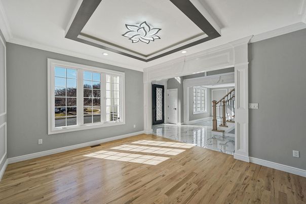 Empty room, Interior, Marble, Recessed Lighting, Wood Texture Flooring