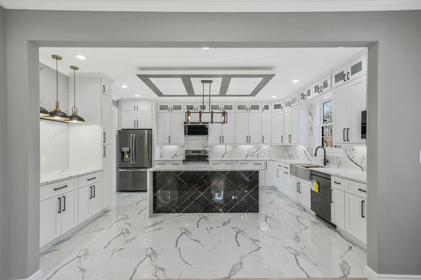 Interior, Kitchen, Marble, Recessed Lighting, Stainless Steel Appliances