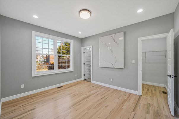 Empty room, Interior, Marble Walls, Recessed Lighting, Walk-in Closets, Wood Texture Flooring