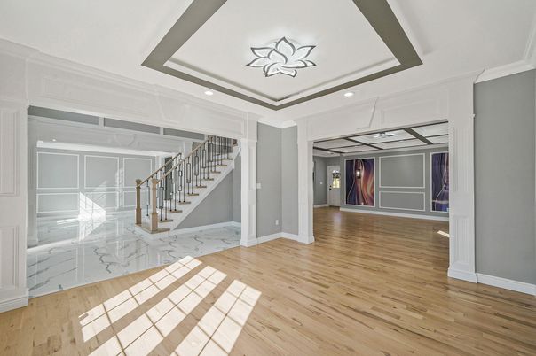 Empty room, Interior, Marble, Recessed Lighting, Wood Texture Flooring