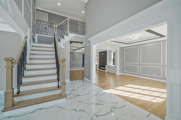 Interior, Marble, Recessed Lighting, Wood Texture Flooring