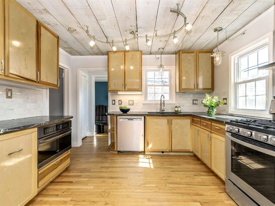 Interior, Kitchen, Pendant Lights, Stainless Steel Appliances, Wood Texture Flooring