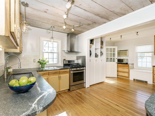 Interior, Kitchen, Pendant Lights, Stainless Steel Appliances, Wooden Ceilings, Wood Texture Flooring