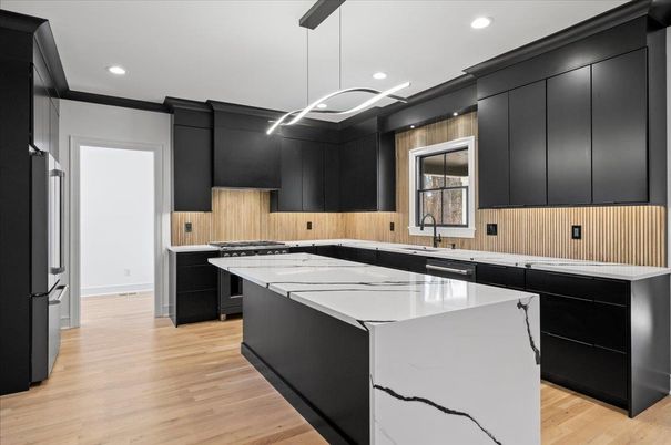 Interior, Kitchen, Pendant Lights, Recessed Lighting, Wood Texture Flooring