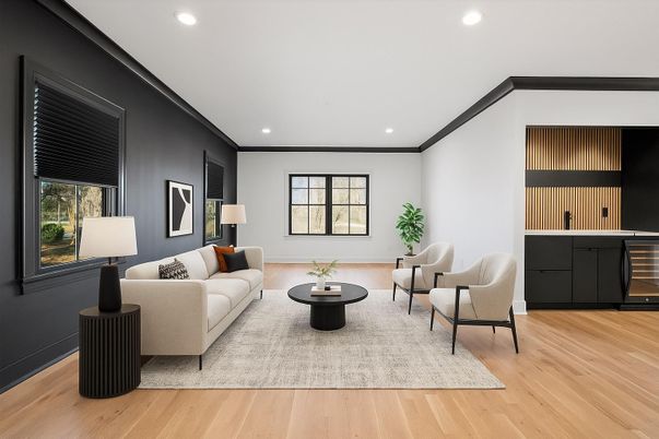 Interior, Living room, Recessed Lighting, Wood Texture Flooring