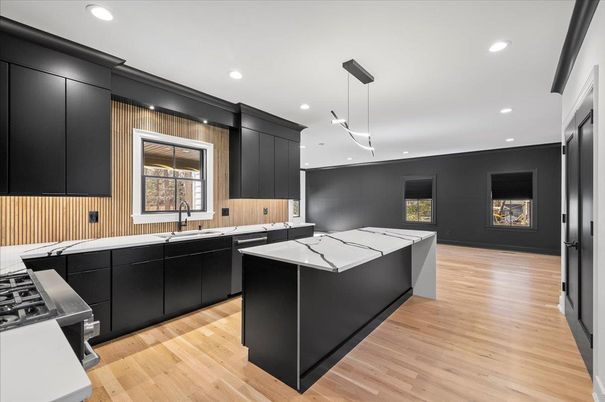 Interior, Kitchen, Pendant Lights, Recessed Lighting, Wood Texture Flooring