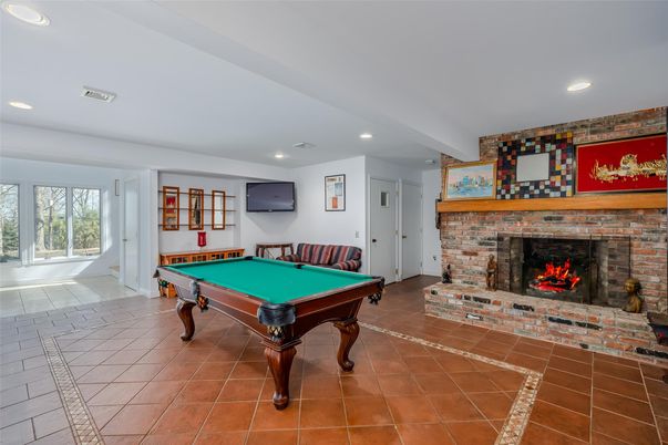 Billiard Table, Fireplace, Game Room, Interior, Recessed Lighting