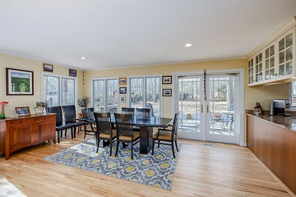 Dining room, Interior, Recessed Lighting, Wood Texture Flooring