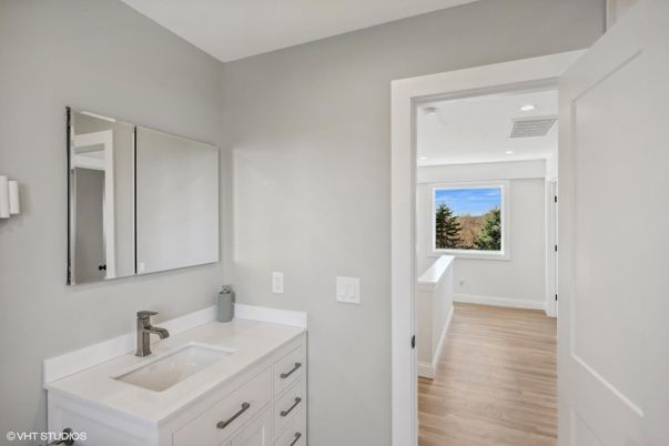Bathroom, Interior, Recessed Lighting, Wood Texture Flooring