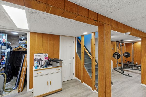 Fitness Equipment, Interior, Recessed Lighting, Wood Texture Flooring, Wooden Walls