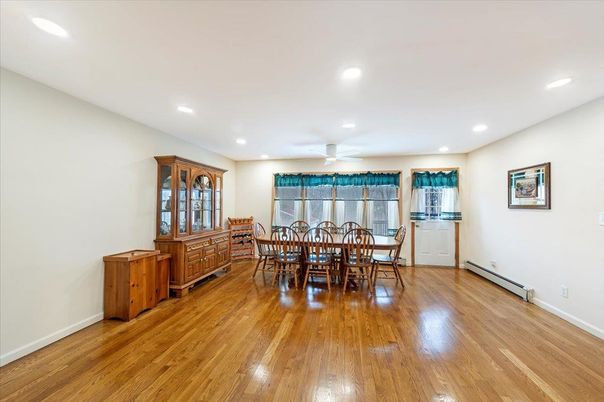 Dining room, Interior, Recessed Lighting, Wood Texture Flooring
