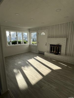 Empty room, Fireplace, Interior, Recessed Lighting, Wood Texture Flooring