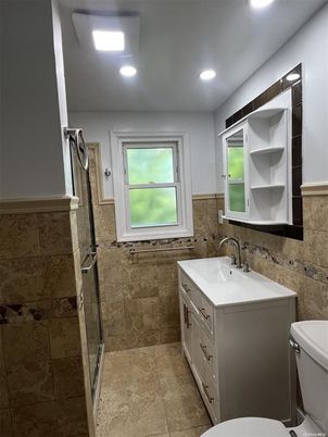 Bathroom, Glass Shower, Interior, Recessed Lighting