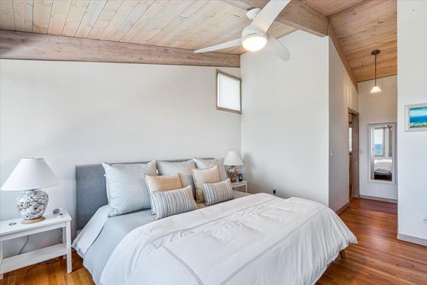 Bedroom, Interior, Pendant Lights, Wooden Ceilings, Wood Texture Flooring
