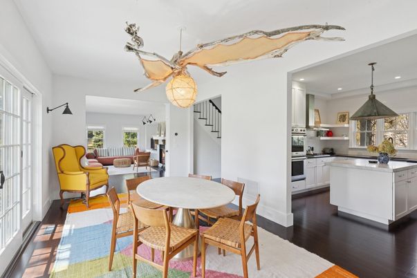 Dining room, Interior, Kitchen, Living room, Pendant Lights, Recessed Lighting, Stainless Steel Appliances, Wood Texture Flooring