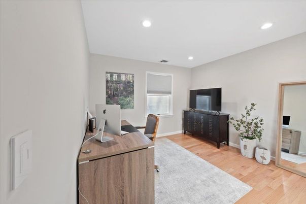 Home Office, Interior, Recessed Lighting, Wood Texture Flooring