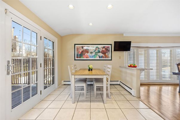 Dining room, Interior, Recessed Lighting, Wood Texture Flooring