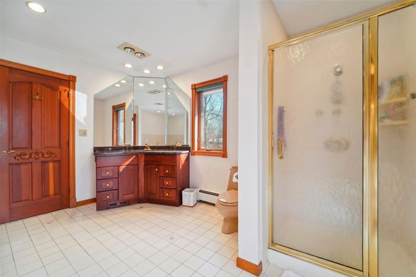 Bathroom, Glass Shower, Interior, Recessed Lighting