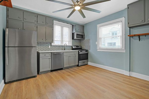 Interior, Kitchen, Stainless Steel Appliances, Wood Texture Flooring
