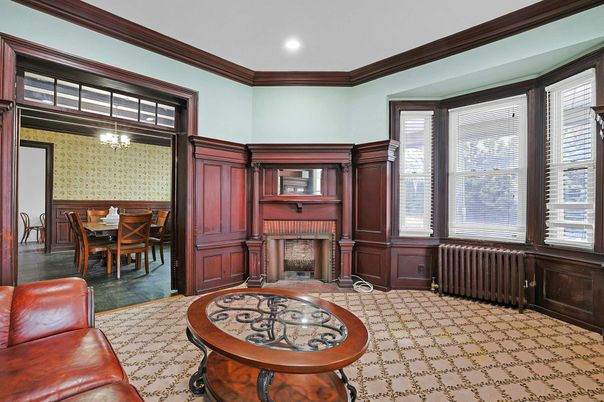 Dining room, Fireplace, Interior, Recessed Lighting