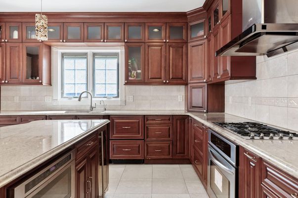 Chandelier, Interior, Kitchen, Pendant Lights, Stainless Steel Appliances