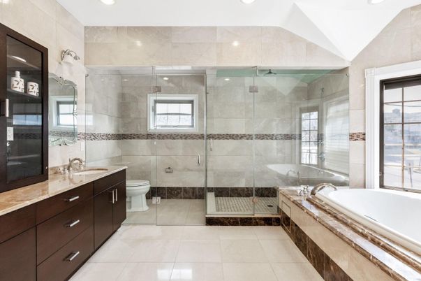 Bathroom, Dual Sink Vanities, Glass Shower, Interior, Recessed Lighting