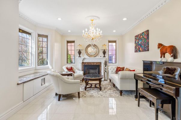 Chandelier, Fireplace, Interior, Living room, Recessed Lighting