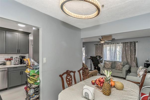 Dining room, Interior, Kitchen, Living room, Recessed Lighting, Wood Texture Flooring