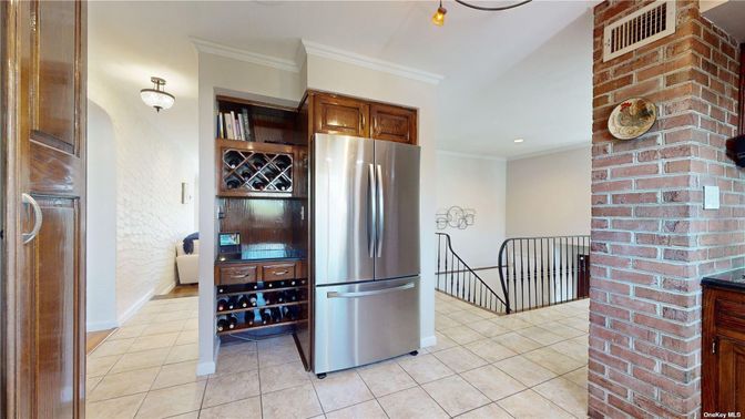 Interior, Kitchen, Recessed Lighting, Stainless Steel Appliances, Stone Walls