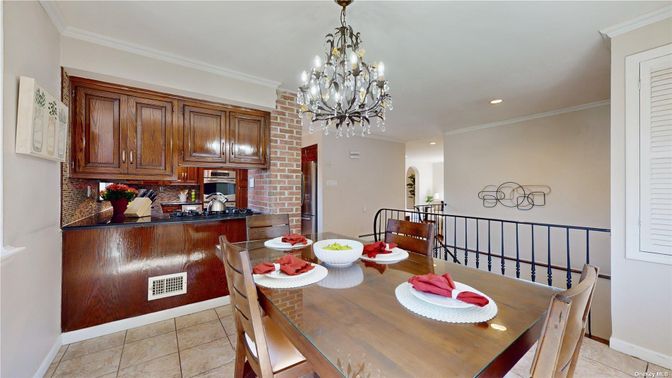 Chandelier, Dining room, Interior, Kitchen, Recessed Lighting, Stone Walls