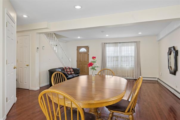 Dining room, Interior, Recessed Lighting, Wood Texture Flooring