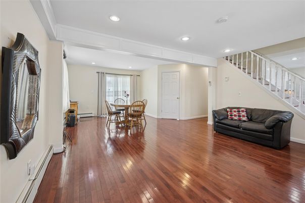 Dining room, Interior, Recessed Lighting, Wood Texture Flooring