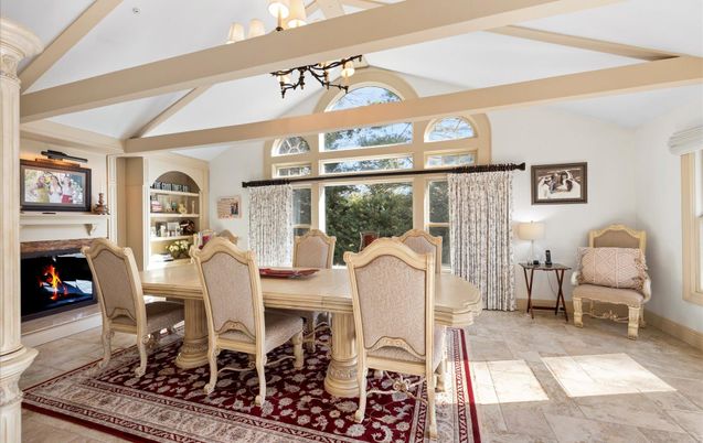 Dining room, Fireplace, Interior, Wooden Beams