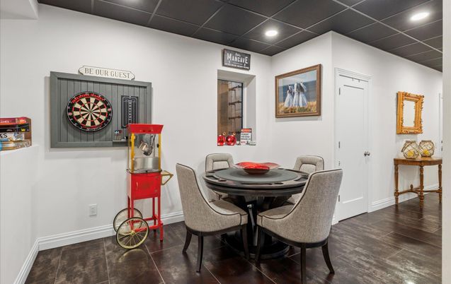 Dining room, Interior, Recessed Lighting, Wood Texture Flooring