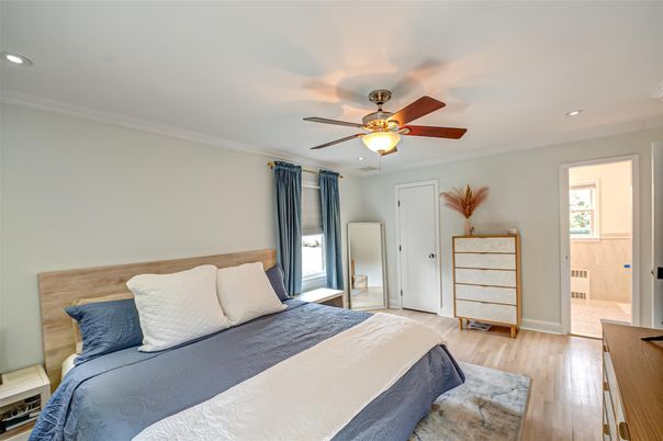 Bedroom, Interior, Recessed Lighting, Wood Texture Flooring