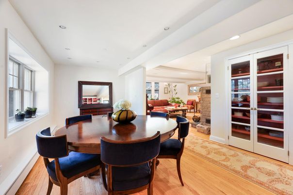 Dining room, Interior, Recessed Lighting, Wood Texture Flooring