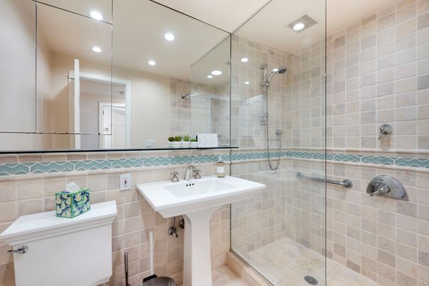 Bathroom, Glass Shower, Interior, Recessed Lighting