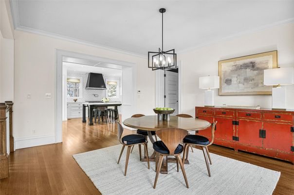 Dining room, Interior, Pendant Lights, Wood Texture Flooring
