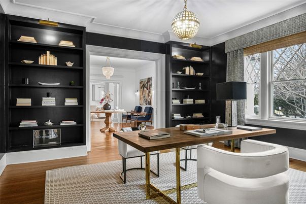 Home Office, Interior, Pendant Lights, Wood Texture Flooring