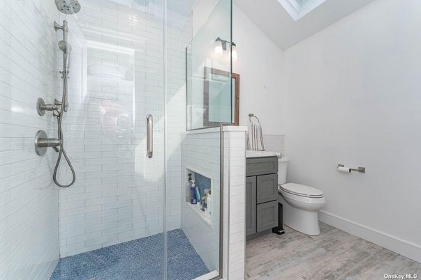 Bathroom, Glass Shower, Interior, Wood Texture Flooring